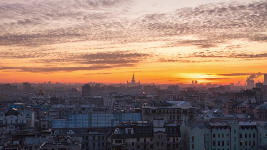 Beautiful winter sunset time lapse in moscow russia
