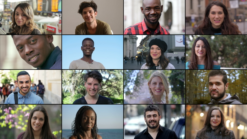 Multiscreen on Multi-ethnic young people smiling at camera | Shutterstock HD Video #1041782395
