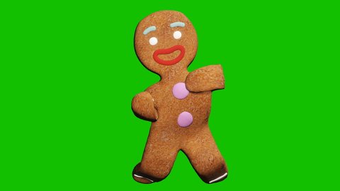 The gingerbread man is dancing a Christmas dance. The concept of the celebration. Looped animation in front of green screen.