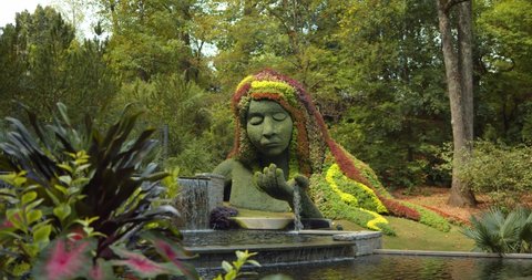 Fountain Sculpture at Atlanta Botanical Gardens, Slow Motion 4K