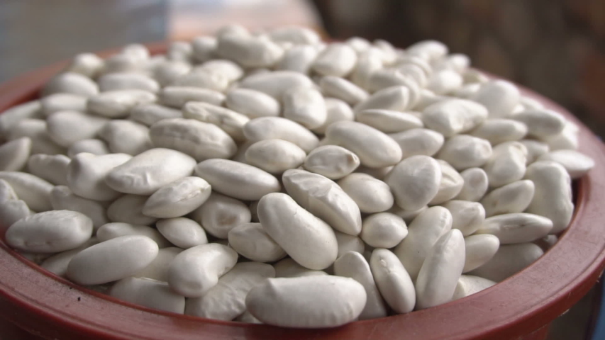 white beans in buckets closeup