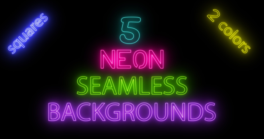 Set of 5 beautiful endless two-colored backgrounds in popular bright neon colors. Glowing neon tubes. Moving geometric squares pattern. Fluorescent looped animation. 4k glowing neon motion. | Shutterstock HD Video #1041813232