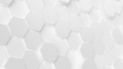 Abstract Hexagon Geometric Surface Loop 5 White: light minimal hexagonal grid pattern animation in modern clean white. Clean background with glossy white hexagon shapes. Soft look. Clean feel. 4K