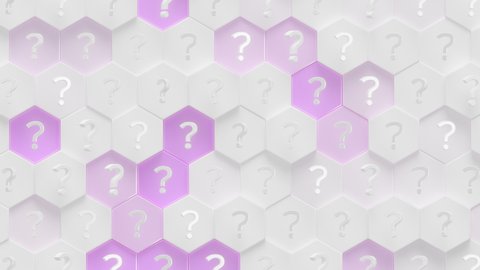Question Marks Hexagon Surface Loop 1 Pink x White: elegant animation of question marks over hexagon shapes. Hexagonal grid pattern in glossy white and friendly pink. Question mark symbol. 4K