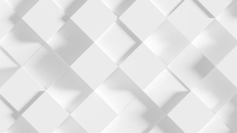Abstract Square Geometric Surface Loop 4 White: bright and light animation with randomly bouncing squared pattern. Pop motion. Abstract motion background in pure wall architectural matte white. 4K