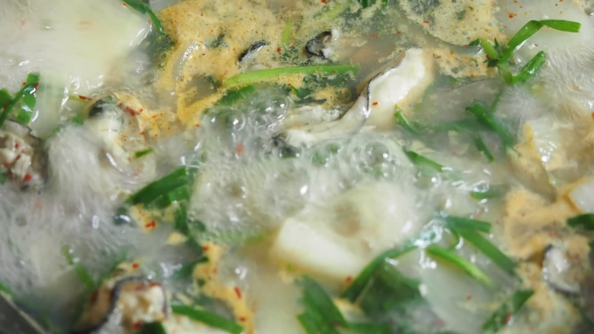 Korean traditional food Oyster soup, Gukbap Royalty-Free Stock Footage #1041819673