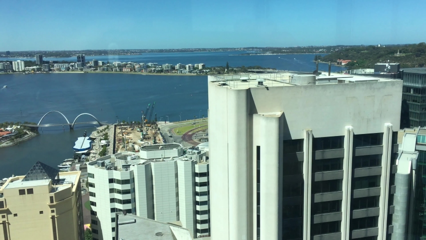 PERTH, WA  - NOV 26 2017:Panoramic aerial landscape view of the Swan River from Perth Central Business District.Perth is the largest and the capital city of Western Australia State, Australia. 