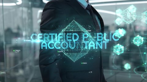 Businessman with Certified Public Accountant hologram concept