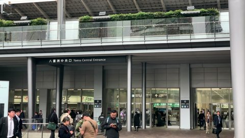 Tokyo , Tokyo / Japan - 03 07 2019: People entrance and leave the Yaesu Central entrance-exit of Tokyo Station. JR, Metro.
