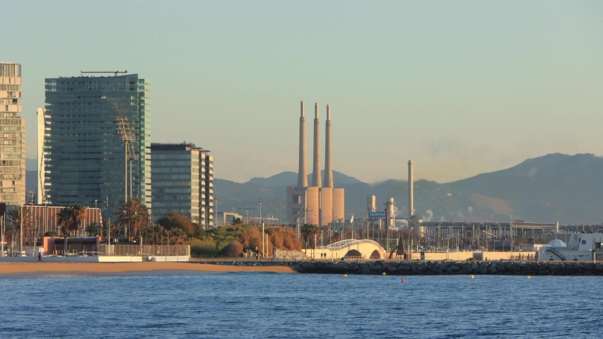 Morning on the beach of Poblenou in Barcelona, Spain