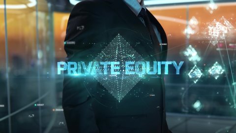 Businessman with Private Equity hologram concept