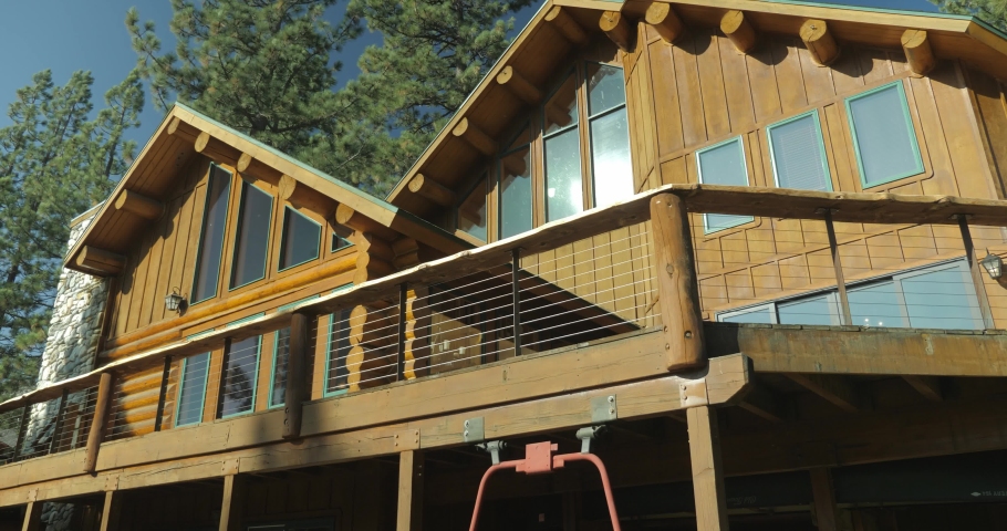 Log cabin in the middle of woods sunny wooden bright mountain cabin rustic house architecture 