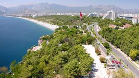 Aerial View of Antalya Konyaalti and Konyaalti Beach Drone Footage