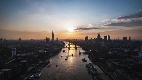 Aerial Hyperlapse Timelapse of London, Tower Bridge, United Kingdom
