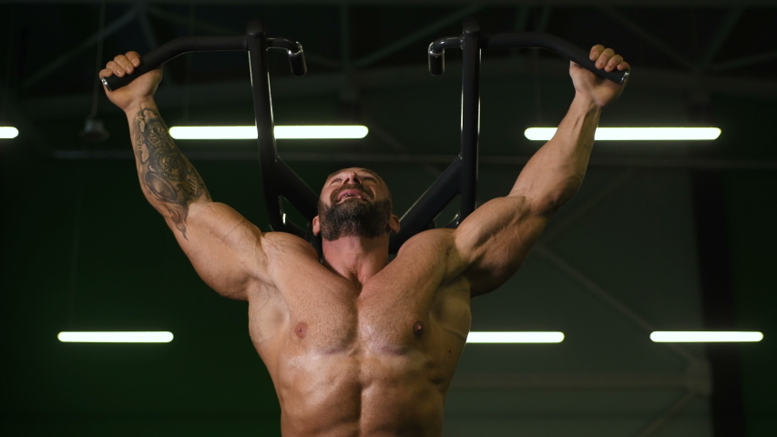 Muscular Bodybuilder Fitness Men Doing Pullups Stock Footage Video Royalty Free