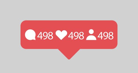 Animated comment, like and follower  icons with counting numbers for social media, videos, websites etc. No backgroud (Alpha channel).