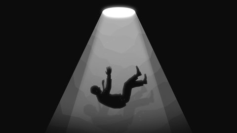 Businessman falls down into a hole concept animation