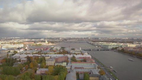 Saint-Petersburg city panoramic view of historical center in autumn captured on drone
