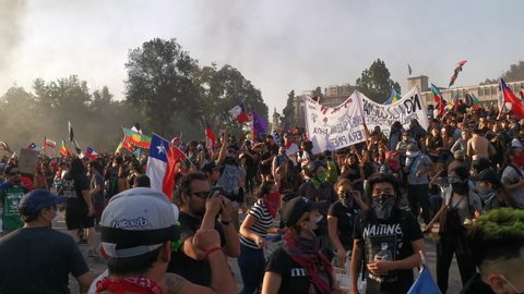 Santiago de Chile
Chile
22 November 2019
People crowds protesting at Santiago de Chile streets in Plaza de Italia during latest Chile protests and general strike after one month of protests