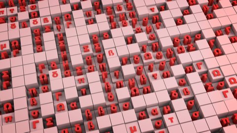 Red greek alphabet. Dolly shot. Seamless loop 3D render animation