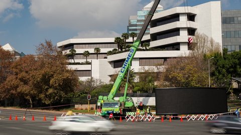 Johannesburg, Gauteng, South Africa - 22/05/2016   An electronic/digital billboard being installed at the corner of Rivonia street in Sandton.