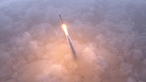 Rocket flies through the clouds to space
