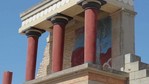 Red column gallery of Knossos palace, Crete, Greece