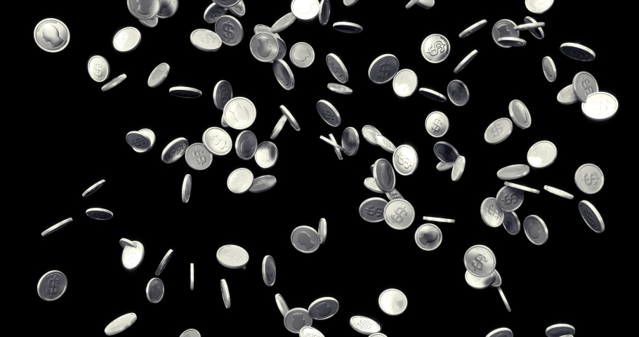 Raining silver coins. Three levels of density. Perfect for video games, apps, commercials, marketing content, and casino graphics . 
Transparency embedded in video. | Shutterstock HD Video #1041943027