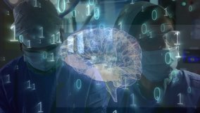 Animation of rotating brain and binary coding over surgeons in the operating table - Powered by Shutterstock - Get 15% off with code: PIKWIZARD15