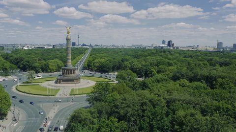 4K Aerial view of Victory Column / Siegessäule. Berlin. Germany. (Summer 2019, Original 4K)