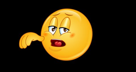 Animation of a bored or sleepy emoji emoticon yawning and covering his mouth. Including alpha channel.