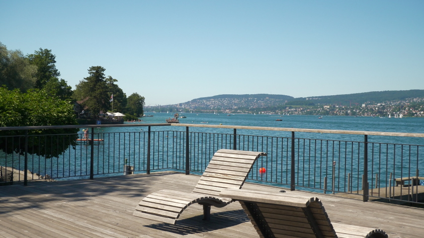 sunny day time zurich city lakeside bay slow motion panorama 4k switzerland