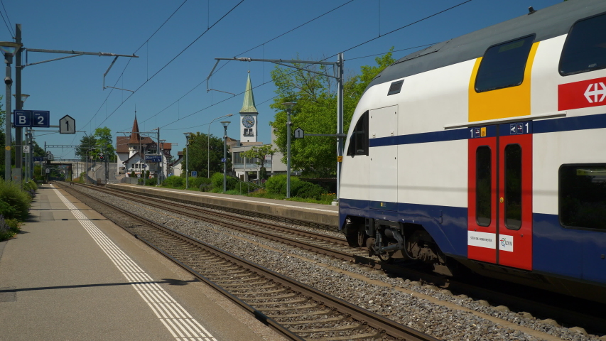 sunny day zurich railway station train ride panorama 4k switzerland