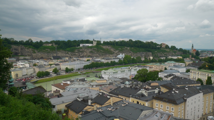 sunny evening salzburg central cityscape mountain top panorama 4k austria