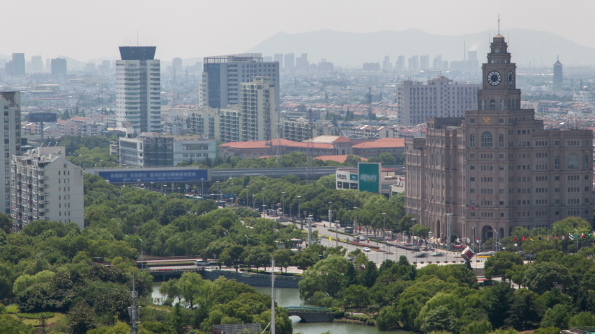 Suzhou city view in Jiangsu Province of East China timelapse zoom out