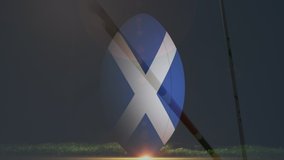 Animation of a rugby ball with Scottish flag being kicked by a rugby player at sports stadium - Powered by Shutterstock - Get 15% off with code: PIKWIZARD15