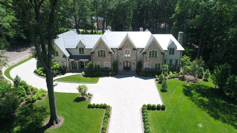 Monroe, NJ/United States - November 3, 2019: This is an aerial shot of a beautiful mansion in Saddle River, NJ.  