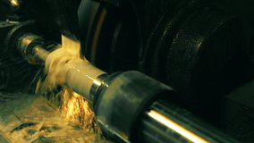 Working turning lathe at production plant video