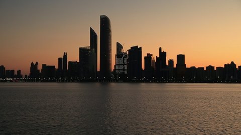 Abu Dhabi cityscape silhouette early morning before the sunrise