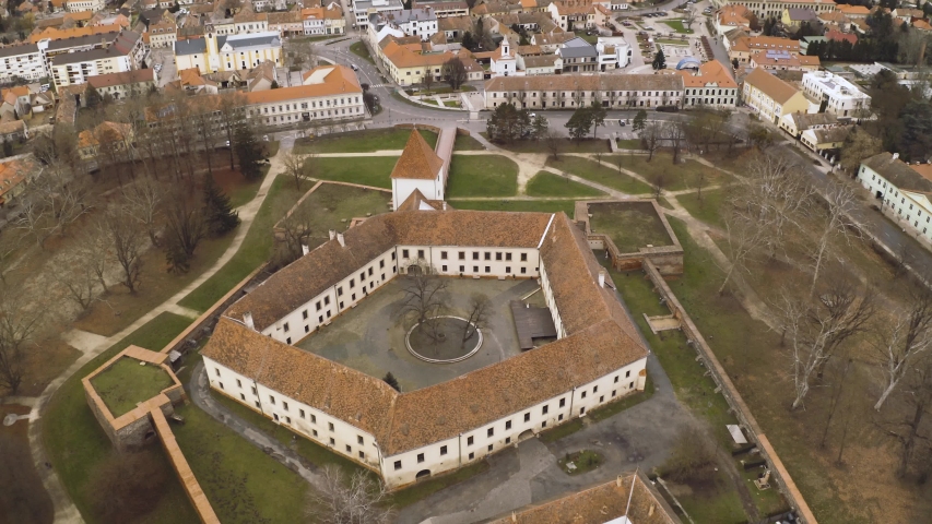 Castle and fortification in Sarvar, Hungary, aerial view