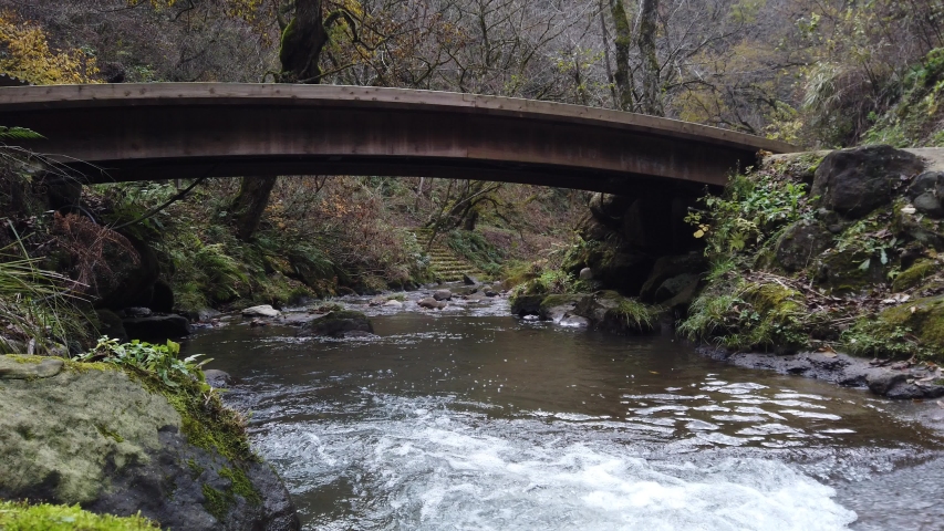 A stream that flows under the bridge. At Ishikawa, Japan.