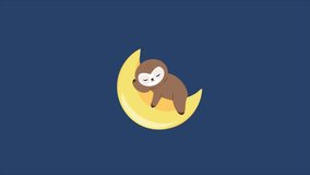 
Background video for music for children. Clip for calm music at night for baby. Animation of a sloth baby swinging on the moon, stars shining around.