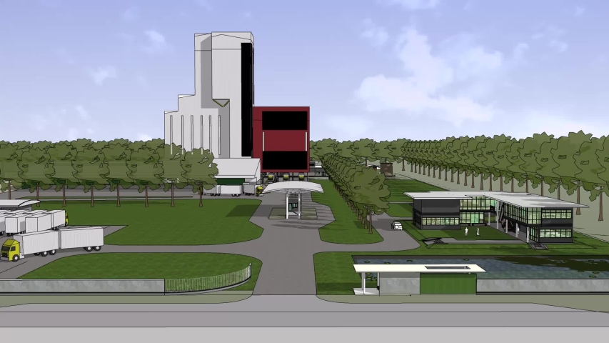 Simulation of shade and shadow for factory layout from entrance view