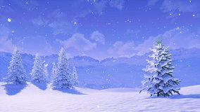 Peaceful winter landscape with snow covered fir tree high in snowy alpine mountains at calm wintry morning during snowfall. With no people 3D animation for Xmas or New Year background rendered in 4K - Powered by Shutterstock - Get 15% off with code: PIKWIZARD15