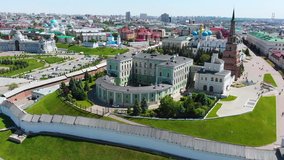 Kazan Kremlin, Presidential Governor Palace, Suyumbike Tower Russia aerial view