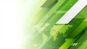 Abstract futuristic light green technology motion design. Geometric background with HUD gear and world map. Seamless loop. Video animation Ultra HD 4K 3840x2160