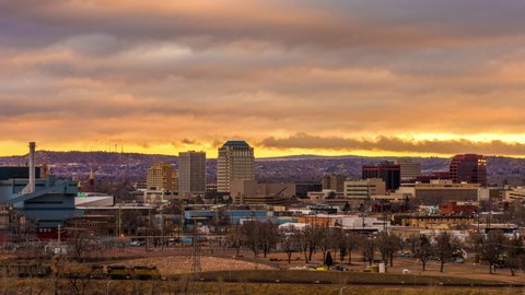 Colorado Springs, Colorado, USA downtown city skyline at dawn.