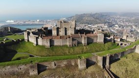 Dover/England.Aerial video from Dover Castle,a Medieval castle in Dover,taken by drone camera.