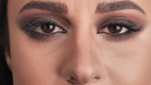 Close up smokey eyes. Eyes of arab woman. 4k