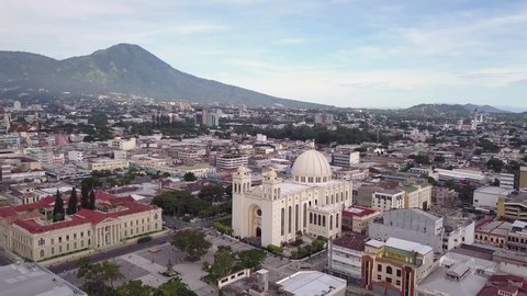 An aerial view of the main historic center of San Salvador, El Salvador.